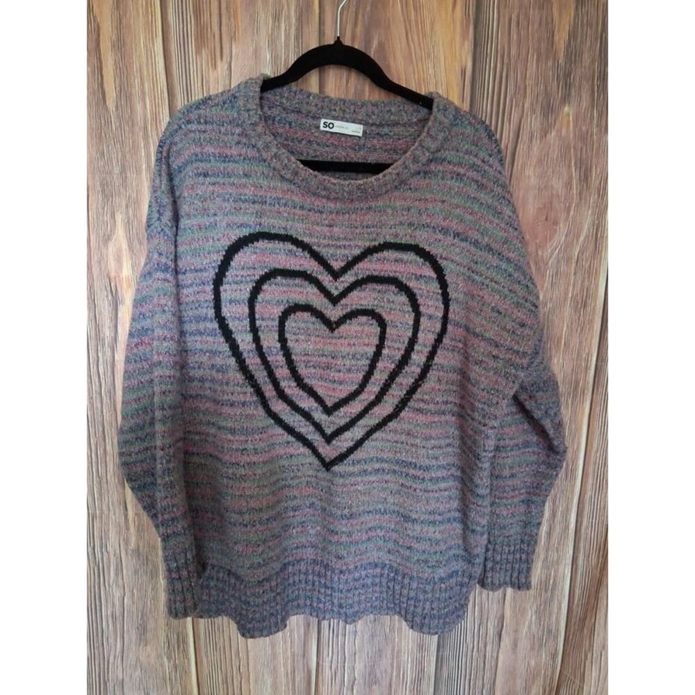 SO Goods For Life Multicolor Marled Heart Knit Pullover Sweater Large